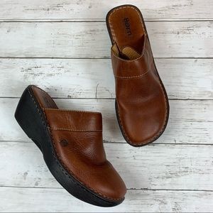 BORN Golden Brown Leather Slip On Clogs